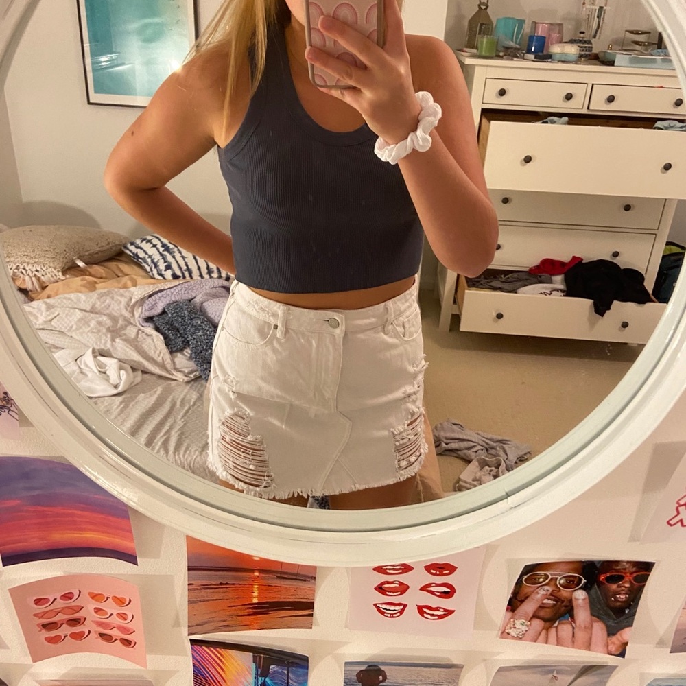 WHITE JEAN SKIRT